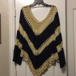 Navy and cream crochet blouse